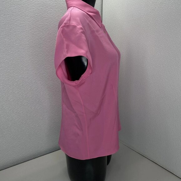 NEW THEORY Women’s Shirt Bright Pink Size L Cap Short Sleeve Silk Georgette - Picture 6 of 10